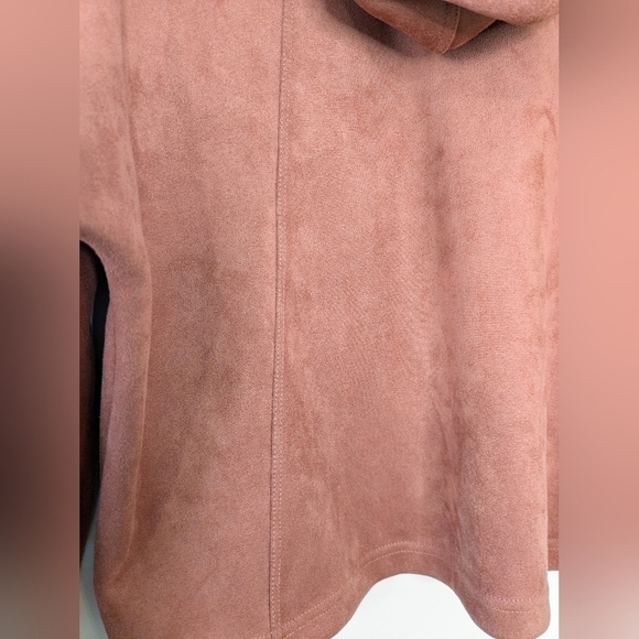 Tahari Peach Suede-Like Hooded Drawstring Pullover Sweater Oversized  CropSize S - Picture 4 of 6